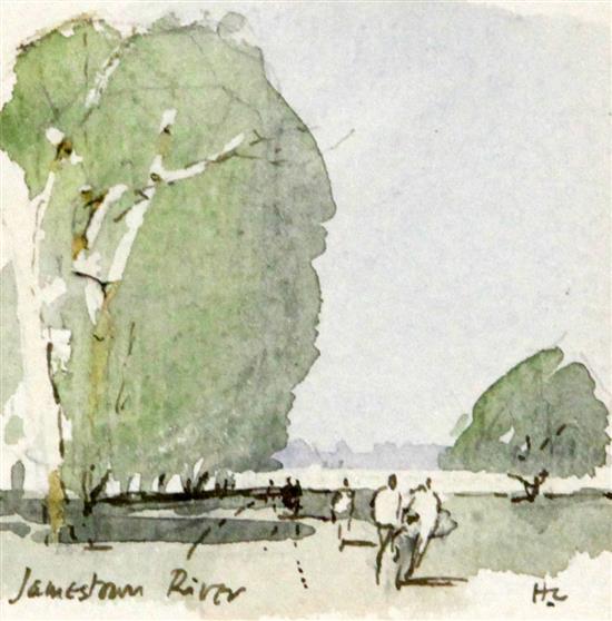 Sir Hugh Casson (1910-1999) Jamestown River 3.25 x 3.25in.